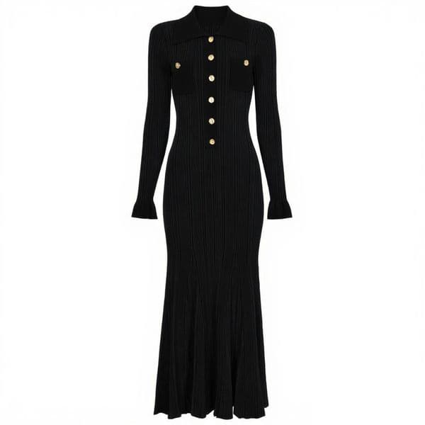 8008 XL 2025 Milan Runway Dress SPring Autumn Long Sleeve Lapel Neck Yellow Black Brand Same Style Womens Dress Fashion High Quality mansh