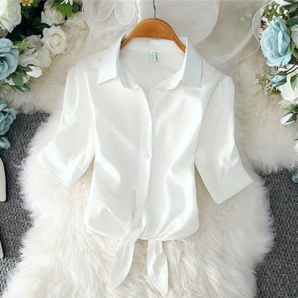 2023 Fashion Solid Color White Women Shirt Casual Blouses Autumn Half Sleeve Elegant Office Lady Tops 19870 250823BANJIA