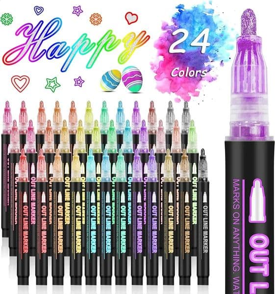 8|12|24 Color Double Line Outline Art Pen Marker Pen DIY Graffiti Outline Marker Pen Highlighter Scrapbook Diary Poster Card 250823BJ
