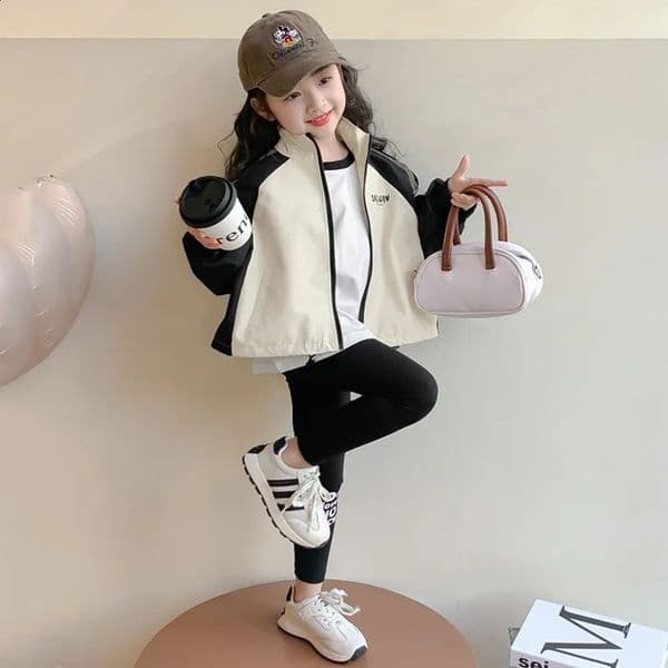 s s Spring Windbreaker Jackets Colorblocking Trench Zipper Coats Autumn ren Casual Clothes Baseball Outerwear 2-10 Y 250823BJ