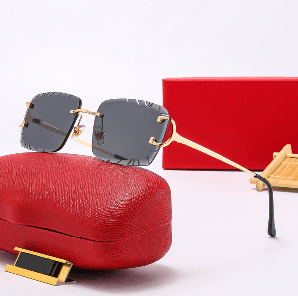 for woman sunglasses man sun designer glasses Fashion Frameless Rectangle Coating Buffalo Horn Sunglass UV400 Wooden Mens With box
