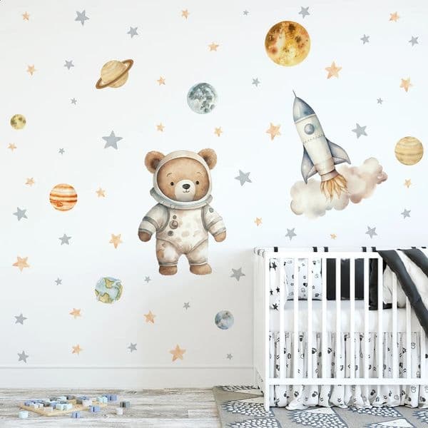1pcs Removable PVC Wall Stickers for s Room Decoration Bedroom Cartoon Space Astronaut Bear Wall Decals ren Home Decor 250823BJ