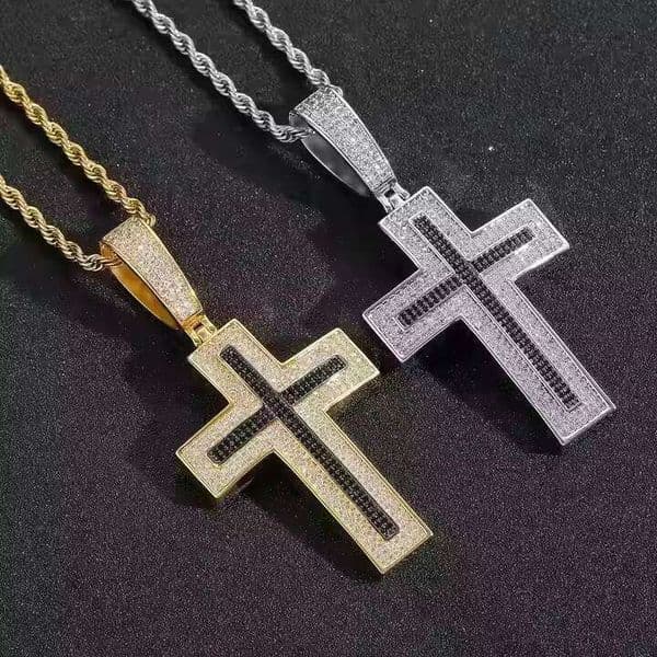 Customized iced out Cross 2.5 Inch Round Cut Moissanite Dia Micro Setting Pendent Fine Jewelry For Special Day