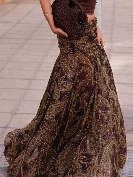 Irregular Printed Big Swing Long Skirts For Women High Waist Buttock Cover ALine Maxi Skirt Female Vintage Bottom Clothes 250825BJ