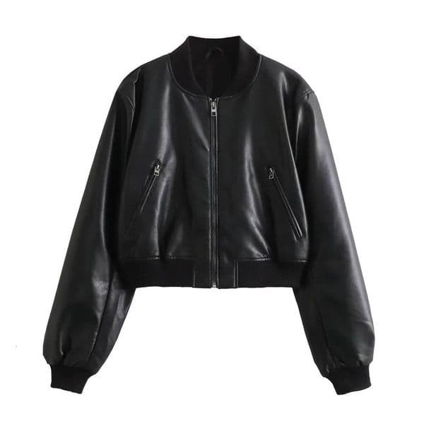 2024 RARF Autumn New Women's European And American Style High-End Feeling Slimming Faux Leather Pilot Short Jacket