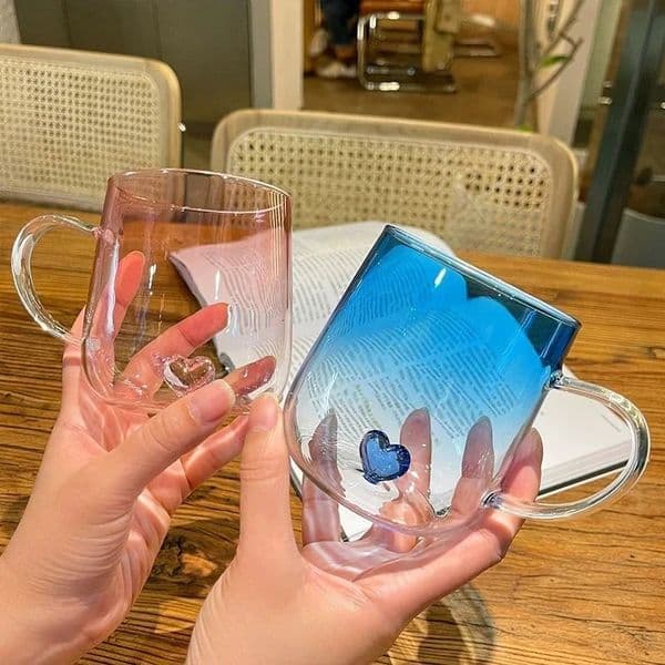 400mL 3D Love Gradient Transparent Glass Coffee Mug Milk Juice Couple Pair Cup Lady Office Afternoon Tea Party Drinkware 250825