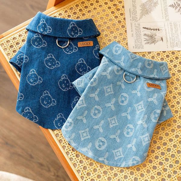 2025 new Lanjia- Autumn Winter Dog Fashion Trendy Cool Jacquard Leash Denim Two-Legged Clothes For Small Medium Dogs And Cats Pet Clothing E