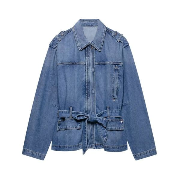 UNIZERA womens denim jacket with waistband and lapel buckle decoration for spring summer casual clothing 250825BJ