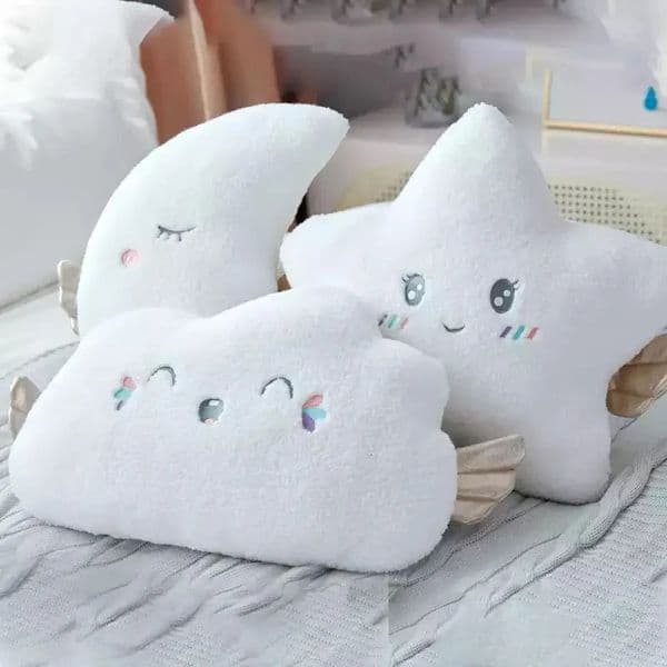 White Cloud Moon Star Plush Pillow White Cloud Soft Cushion Bed Head Oad Decoration Angel Plush Doll toys Girl Gift 250825BJ