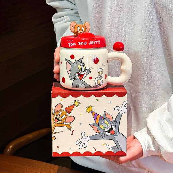 Designer Luxury Tom Jerry Pattern Luxury Ceramic Coffee Mug Wedding Birthday Hand Gift Box Ins Cute Cartoon Water Cup With Lid