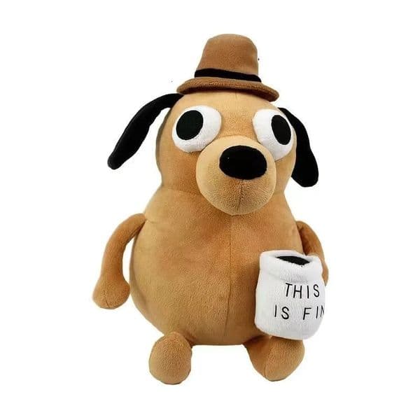 This Is Fine Meme Animal Coffee Dog Plush Toy Soft Stuffed Doll Kids Toy Gift for Children Boy Birthday 250825BJ