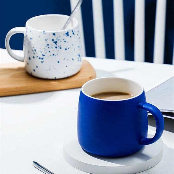 500ml Klein Blue Ceramic Coffee Mug with spoon Gift Package Splash ink Porcelain Breakfast Oatmeal Cup Festival 250825BJ