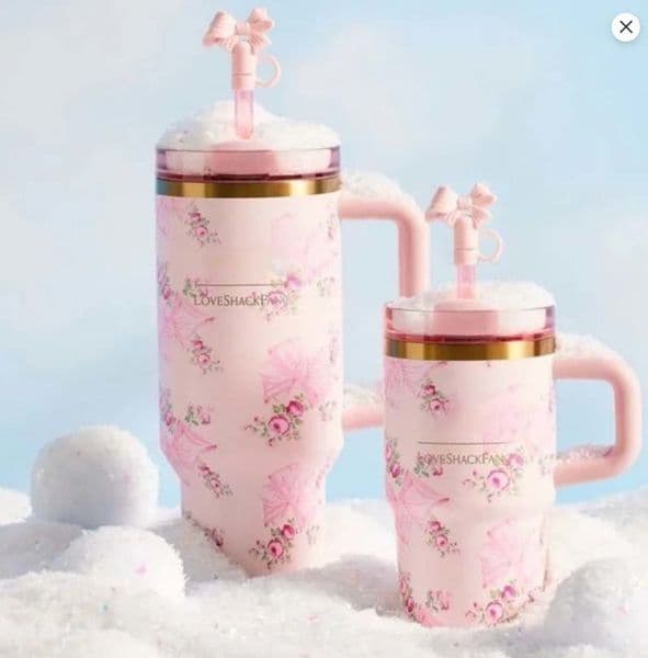 Ship From USA 14Oz 40Oz Mug Rosa Beaux Pink Christmas Holiday Stainless Steel Tumbler Cups Mugs Target Water Bottles Valentine Day Gifts 1119