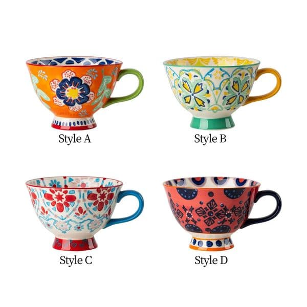 420ml Ceramic Cup Cups Hand Painted Floral Pattern Retro Creative Coffee Mugs for Latte Water Restaurant Office Family Friend 250825