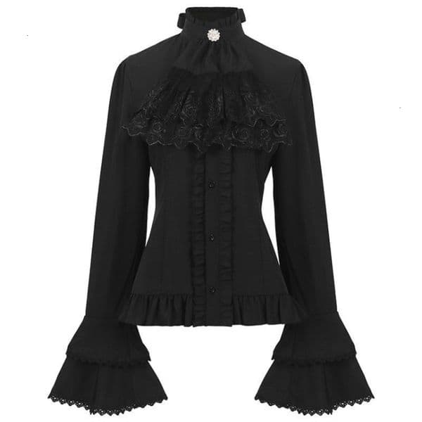 American Retro Pleated Shirt Spring Black Bottoming Blusas De Mujer Slim Sleeve Gothic Blouses 250823BJ