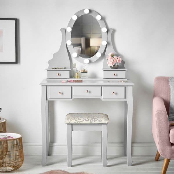 FABS Ruby Rozanna Grey Hollywood Mirror Dressing Table