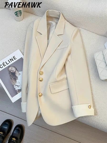 Women Long Sleeve Office Lady Blazers Autumn Winter Solid Casual Single Breasted Chic Notched Blazer Ladies Jackets Clothes 250825BJ