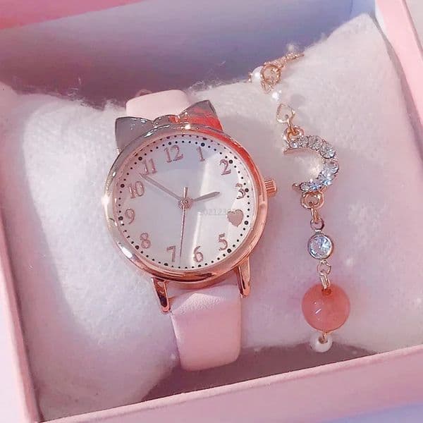 Fashion Kids Love Digital Dial Children Watch Set Leather Strap Quartz Watches Kid Girls Clock Gift No Box 250825BANJIA