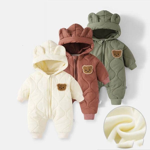 Winter Infant Babys Boys Rompers Cotton Fleece Thick Warm Toddler Kids Jumpsuits born Bear Printed Hooded Onesies 250825BANJIA