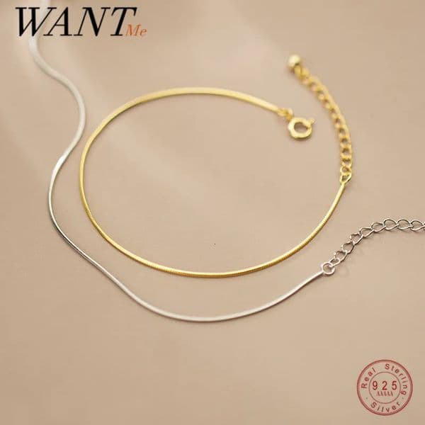 WANTME 925 Sterling Silver Minimalist Glossy Snake Bone Chain Charm Bracelet for Women Fashion Party Wedding Bangle Jewelry Gift 250821