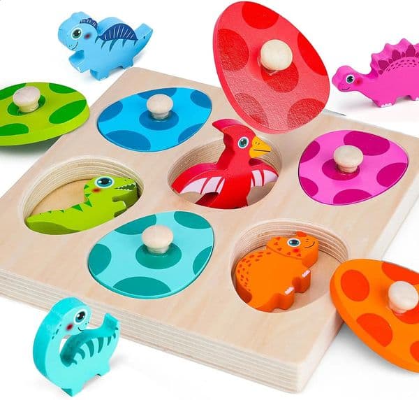 Wooden Dinosaur Jigsaw Puzzle Toys Montessori Peg Puzzle Game Kids Toddler 3D Wood Early Learning Educational Toys For Gifts 250826BJ