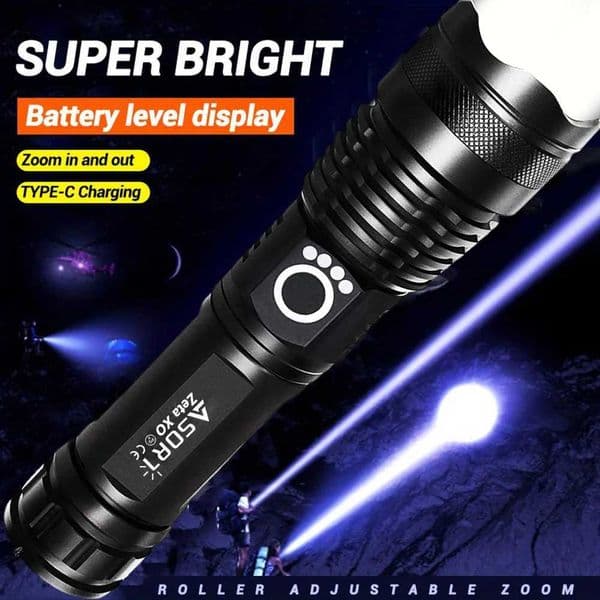 High Power XHP70 LED Flashlight TypeC Rechargeable Aluminum Alloy Torch Zoom Hand Lantern for Camping Outdoor Emergency Y250826