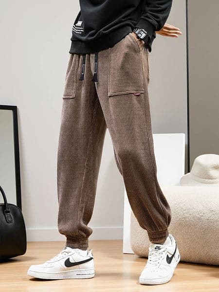 Autumn Striped Corduroy Sweatpants Men Slight Stretch Tapered Baggy Joggers Loose Fit Knit Sports Pants 250825BJ