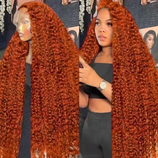 30 40 Inch High Density 350 Ginger Kinky Curly Pre-Cut 13x6 HD Lace Front Human Hair Wigs Gluelesss Orange Colored Deep Wave 13x4 Frontal Wig For Women Ready To Wear