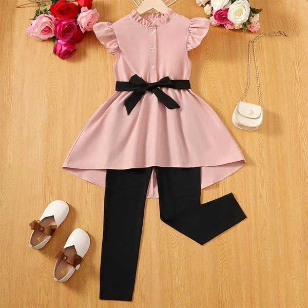 Two Piece Summer Cute Girl Irregular Sleeveless Button Placket Princess Birthday Party Wedding Childrens Clothing Set XJ250815
