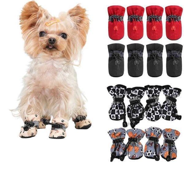 4pcsset Pet Dog Shoes Winter Warm Strip Puppy Shoes for Small Medium Dogs Antislip Puppy Footwear Cat Dog Walking Sneakers W250826
