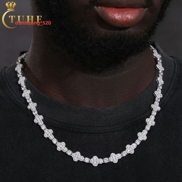 New Cross Collection 10mm White Gold Plated 925 Sterling Silver VVS Moissanite Diamond Iced Out Cross Necklace With Big Gemstone
