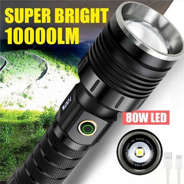 Powerful Spotlight Long Range LED Flashlight TypeC Rechargeable Telescopic Zoom Focusing Spotlight Lamp Super Bright Tactical Y250826