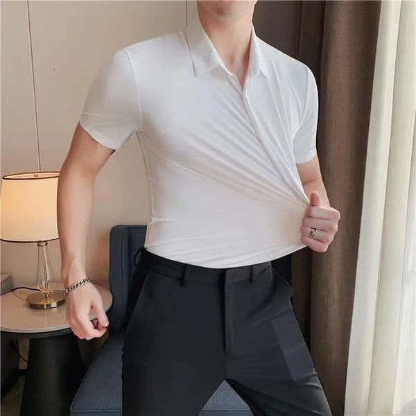 Mens Ultra Stretch Short Sleeve Shirt Business Casual Breathable Stretchable AbrasionResistant Solid Color 250825BJ
