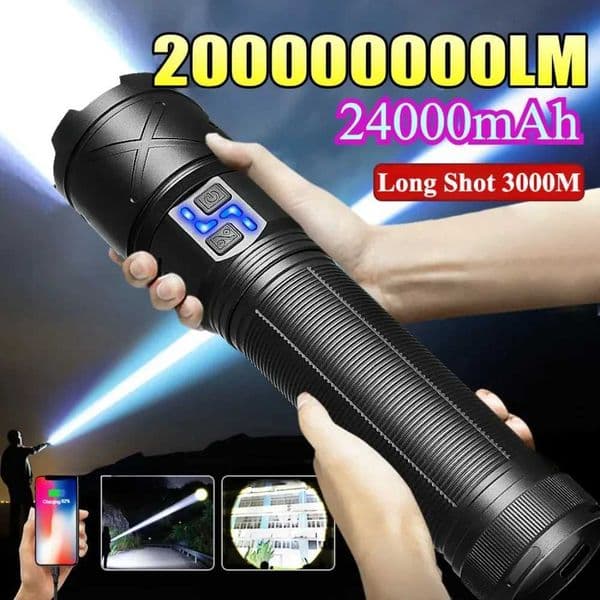 Most Powerful LED Flashlight USB Rechargeable Zoom Long Shot 3000M Hand Lamp with Digital Display for Outdoor Camping Work Light Y250826