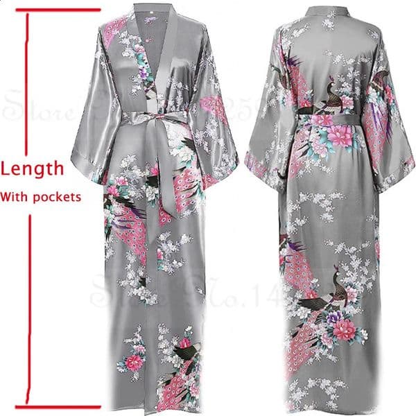 Women Long Robe Kimono Bathrobe Gown with Pockets Sexy Wedding Bride Bridesmaid Dressing Oversize Satin Homewear Loungewear 250826BJ
