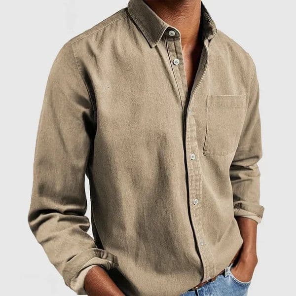 Fashion Mens Spring and Autumn Collection Collar Top Solid Color Casual Long Sleeve Versatile Shirt 250825