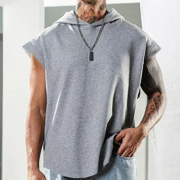 Mens Fitness Pullover Sports Casual Tank Top Sleeveless Hooded Vest Loose Top 250826BJ