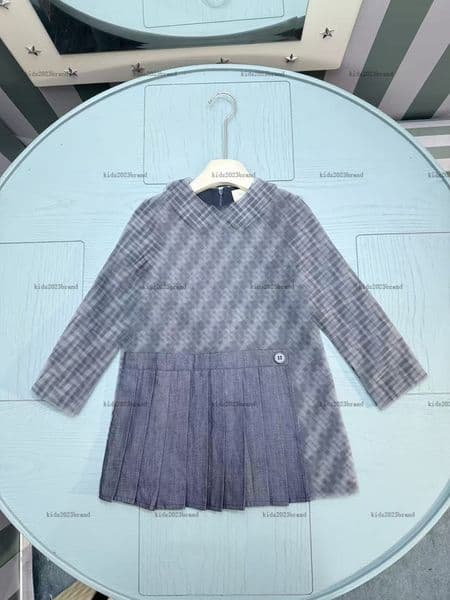 New Doll collar girls dress Joining the pleated skirt hem princess dress kids designer clothes autumn partydress baby skirt A210X06N052-b