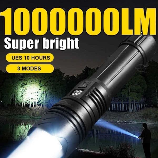 1000000LM High Power LED Flashlight Bright Rechargeable Powerful Torch Hand Lantern Zoomable Emergency Fishing Camping Lamp Y250826