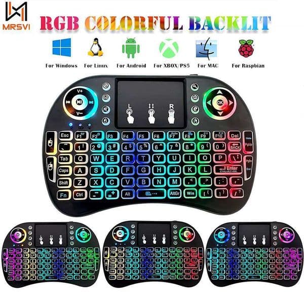 MRSVI I Mini Wireless Keyboard G English Lithium RGB Colorful Backlit Air Mouse with Touchpad for Android TV Box PC