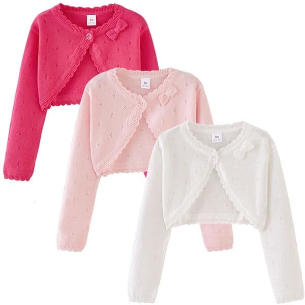 Toddler Knit Cardigan Long Sleeve Bow Wedding Birthday Party Jacket Formal Knitted Crochet Cardigan Coat s Cape Clothing 250825BJ