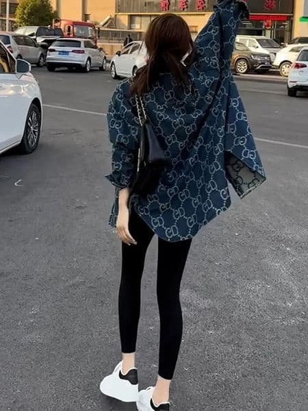 Spring Autumn Letter Print Denim Jacket Jean for Women Vintage Long Sleeve Jeans Coat Loose Tops Highend Shirts Chic 250825BJ