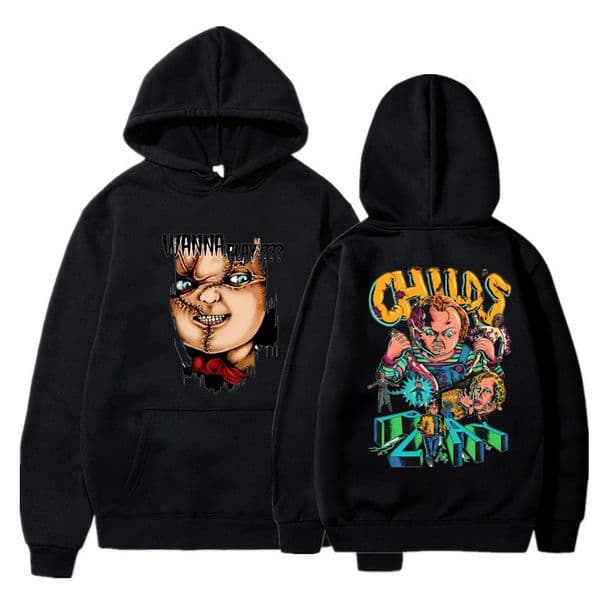 2025 Autumn Vintage Halloween Horror Film Print Front and Back Unisex Oversized Plain Hooded Sweatshirt - JH1138-L22