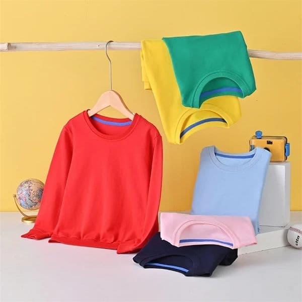 Autumn Solid Color Clothes 210Years Childrens Hoodies Sweatshirts Girl Kids White Tshirt Cotton Pullover Tops for Baby Boys 250826BJ