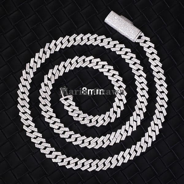 Pass Diamond Tester GRA Moissanite Diamond 8mm Wide 2Rows S925 Solid Silver Cuban Link Chain for Rapper HipHop Necklace