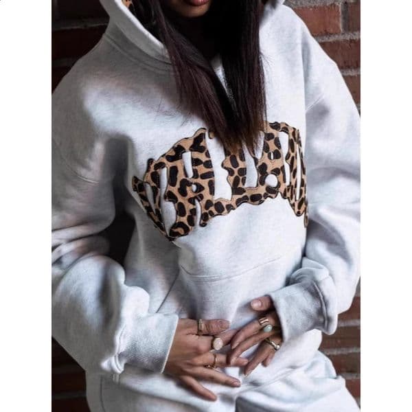 European and American y2k lining leopard print letter embroidery street casual versatile hooded sweatshirt 250826BJ