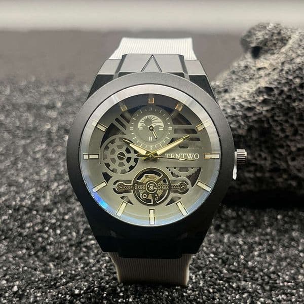 Trend Men's Blue Light Skeleton Silicone Strap Sports Quartz Watch For Men