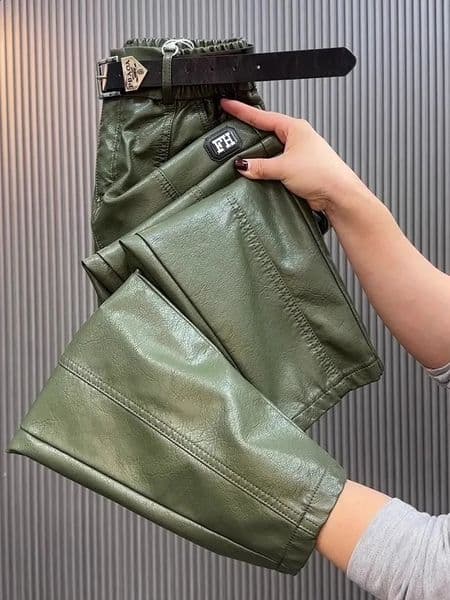 Fashion Y2k Leather Pants High Quality PU Casual Straight Leg Pant Loose Slimming Plus Size Highs Waist Haren Trousers Women 250827BJ