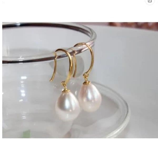 natural pearl earring AAA 11X13MM south seas white pearl earrings 14K Gold