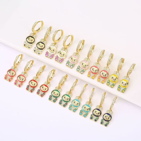 Earring Light Luxury Diamond Inlaid Oil Dripping Cute Cartoon Labubu Pendant Earrings Versatile Earrings for Women Chic Women's Oil Drip Style Studs Featuring